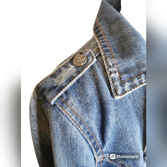 Liquid X Studded Distressed Moto Denim Jacket - Sm - Picture 6 of 9